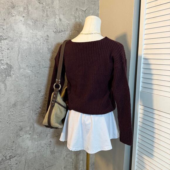 Preppy No Comment Cable Knit Purple V Neck Sweater - Picture 7 of 8